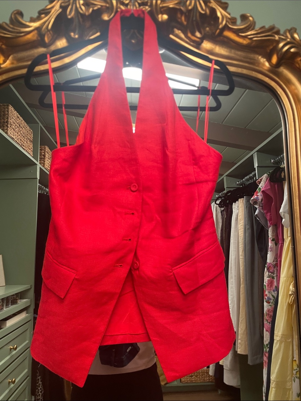 Mango Red Halter Vest top 100% linen